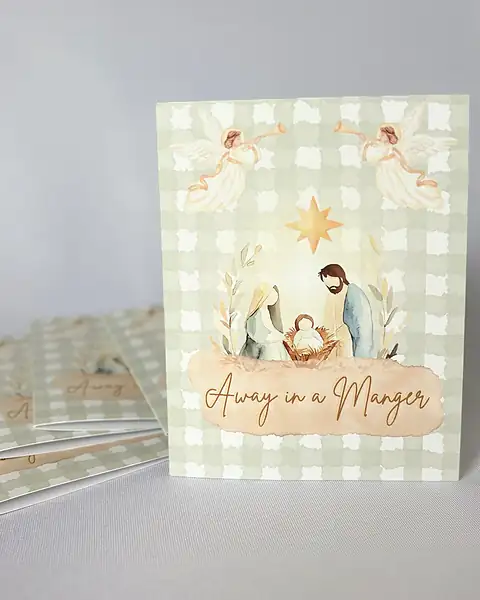 Away In A Manger · Gingham Christmas Cards