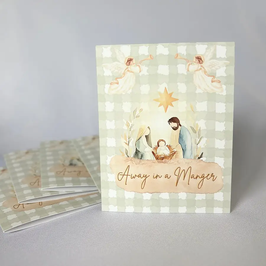 Away In A Manger · Gingham Christmas Cards