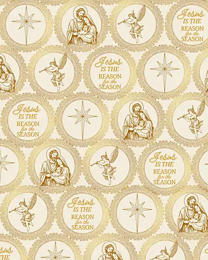 Golden Nativity · 100% Cotton Fabric, Sold Per 1/2 Metre