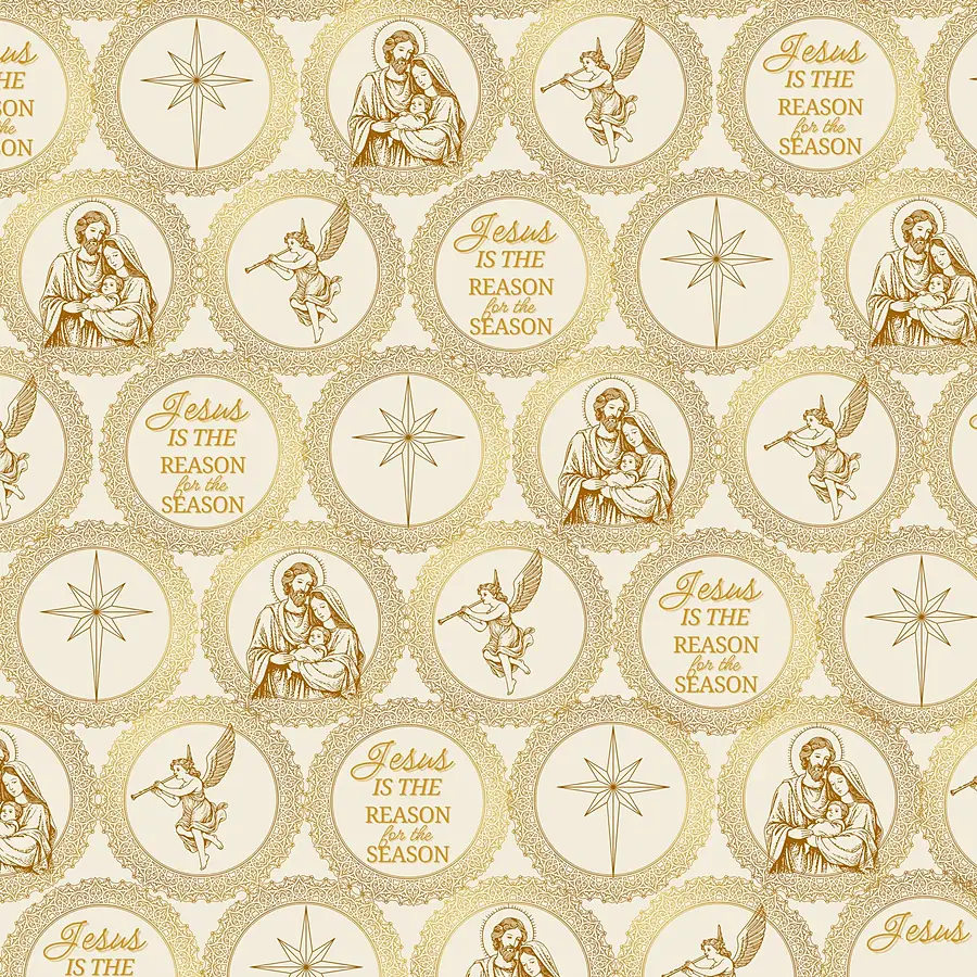 Golden Nativity · 100% Cotton Fabric, Sold Per 1/2 Metre