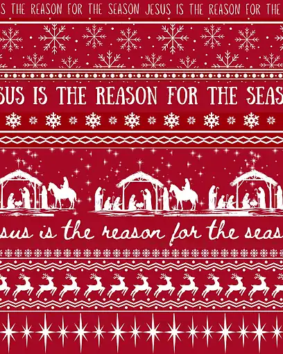 Jesus is the Reason (Red) · 100% Cotton Fabric, Sold Per 1/2 Metre
