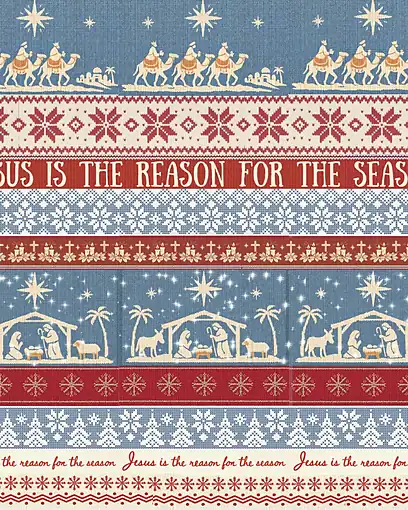 O Holy Night (Blue) · 100% Cotton Fabric, Sold Per 1/2 Metre