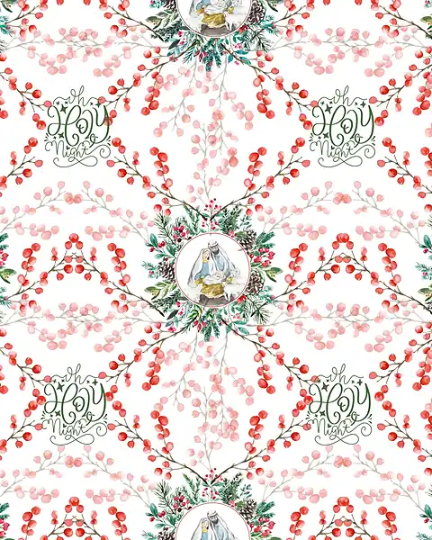 Cherries Nativity · 100% Cotton Fabric, Sold Per 1/2 Metre