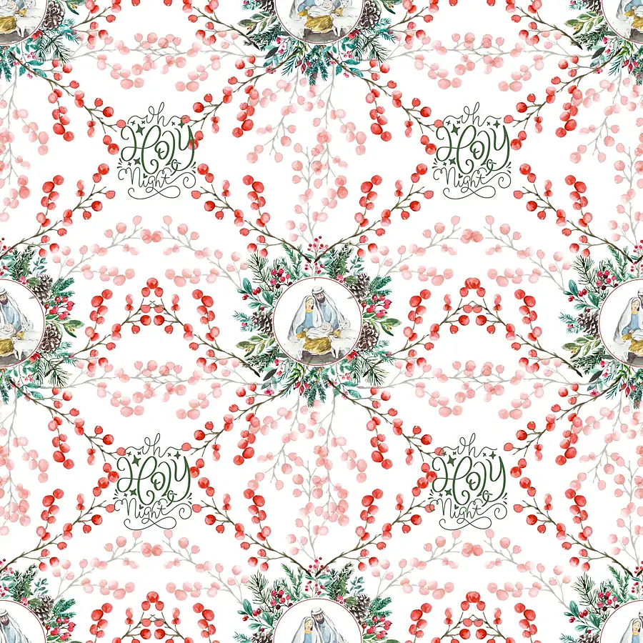 Cherries Nativity · 100% Cotton Fabric, Sold Per 1/2 Metre