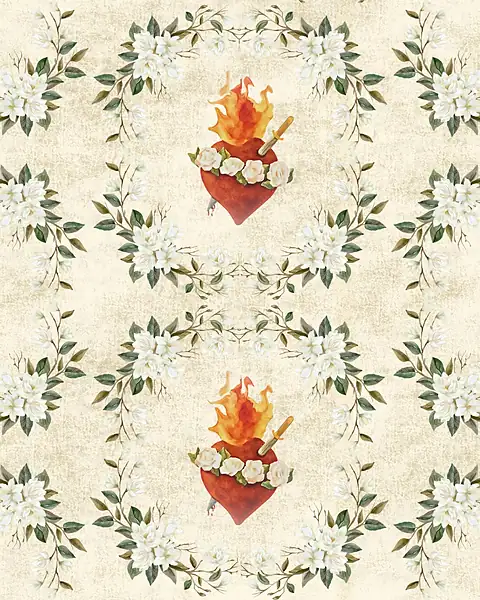 Vintage Immaculate Heart · 100% Cotton Fabric, Sold Per 1/2 Metre