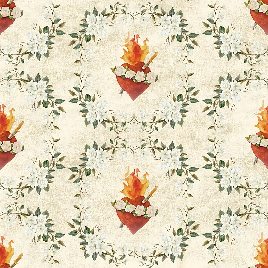 Vintage Immaculate Heart · 100% Cotton Fabric, Sold Per 1/2 Metre
